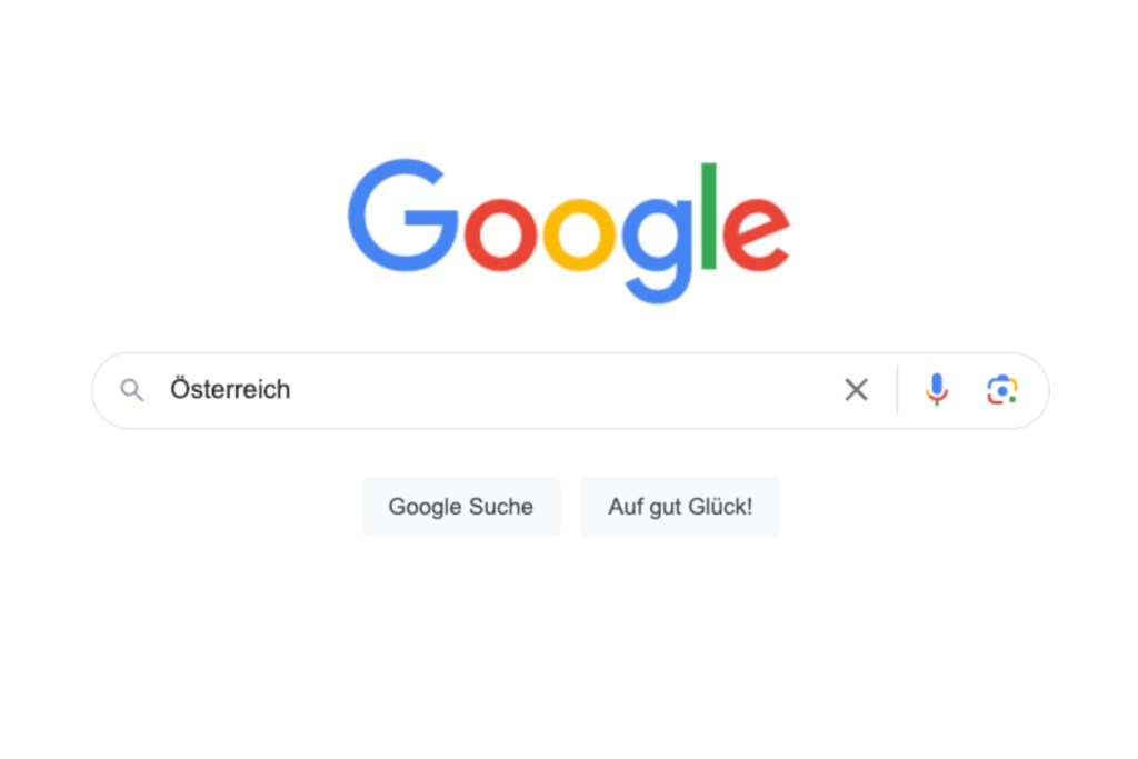 Die Google-Suchmaske, in der das Wort Österreich eingegeben ist als suchbegriff.