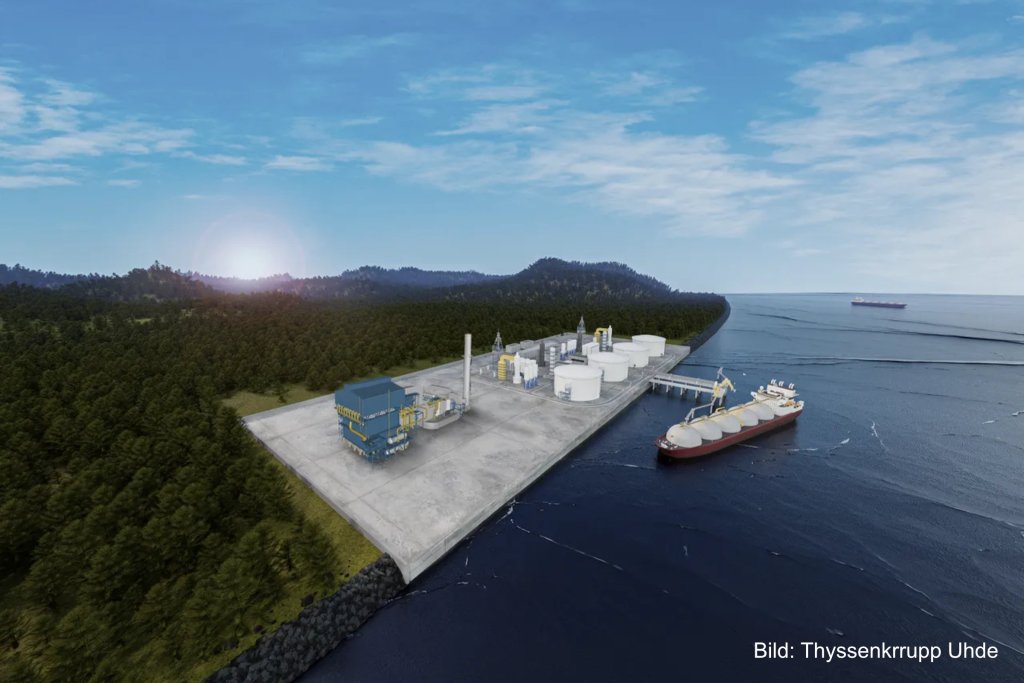 Rendering vom geplanten Ammoniak-Cracker von Thyssenkrupp Uhde in Wilhelmshaven.